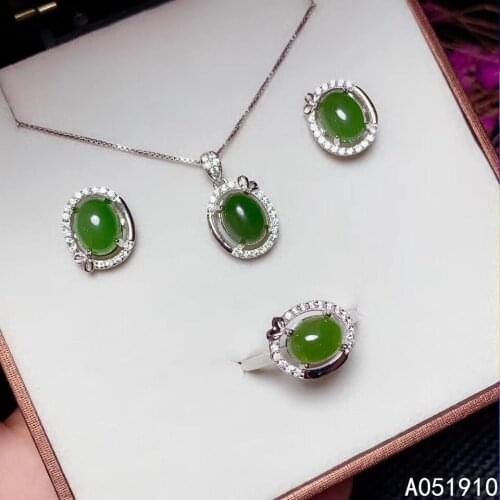 KJJEAXCMY boutique jewelry 925 sterling silver inlaid Natural jasper Necklace Ring Earring Suit Support detection fashion