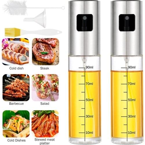 Olive Oil Sprayer Bottle with Scale Oil Pot Leak-proof Grill BBQ Sprayer Pump Mini Funnel Cleaning Brush Oil Brush BBQ Tools Set