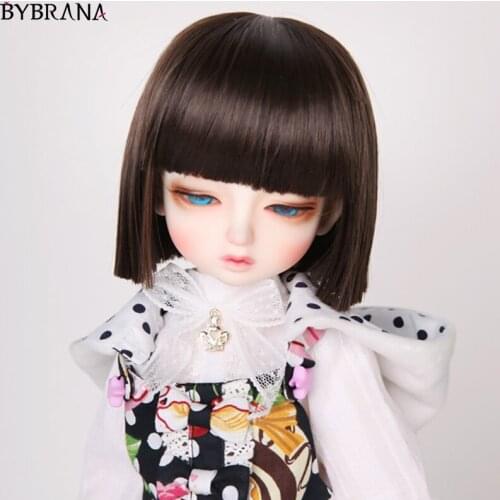 Bybrana BJD Wig 1/3 1/4 1/6 1/8 Short Straight Bangs Brown Hair High Temperature Fiber For Dolls