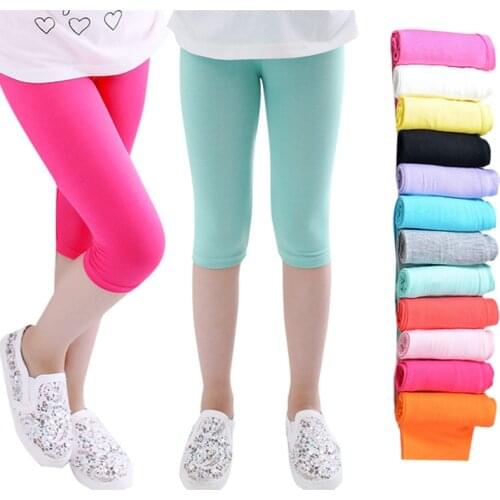 3-10years Girls Knee Length Kid Fifth Pants Candy Color Children Cropped Clothing Spring-Summer All-matches Bottoms Leggings