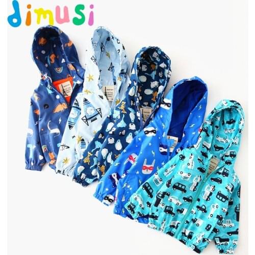 DIMUSI Spring Autumn Kids Outerwear Coats Cute Dinosaur Cartoon Jackets For Boys Baby Boys Girls Windbreaker Hoodies Clothing