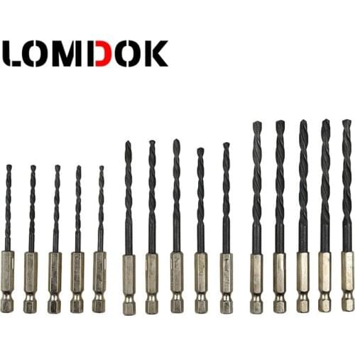 LOMDOK 15PC Hexagonal Handle Black Twist Drill 3mm4mm5mm High Speed Steel Nitriding Drill Set Wood Metal Hole