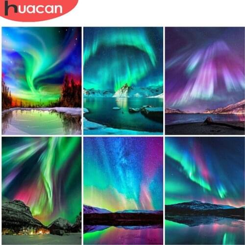 HUACAN Full Drill Diamond Painting Aurora Mosaic Embroidery Night View Cross Stitch Kits Home Decoration Diamond Art