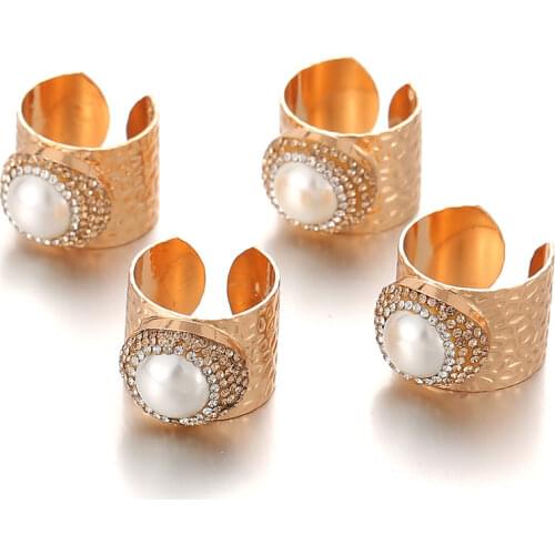 Micro Inlay Pearl Bride Ring Friendship Engagement Wedding Open Rings Resizable 1pcs