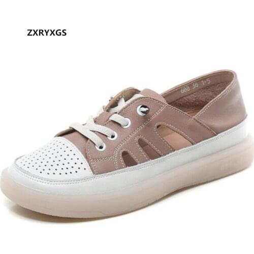 2021 New Full Genuine Leather Hollow Hole Shoes Sneakers Sandals Fashion Casual Sandals Flat Soft Sole Women Sandals