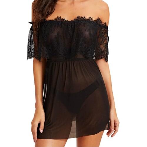 Summer Women Sexy Nightdress Suspender Brief Plus Size Home Casual Lingerie 2pcs Lace Transparent Sleepwear рубашка женская g4