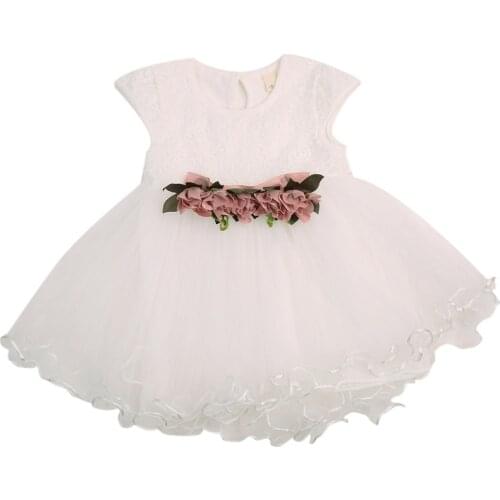 Summer 2018 Baby Girls Floral Dress Princess Party Wedding Sleeveless Lace Cotton Tulle Dresses 0-3Y