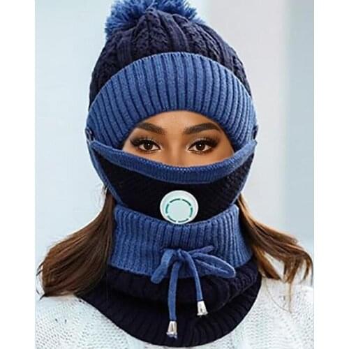 Cycling Mask Pink Ski Mask Fluffy Hat Winter Hats for Women Triple Warm Cap Knitted Caps Mask Neck Thick Velvet Ladies Hats 2021