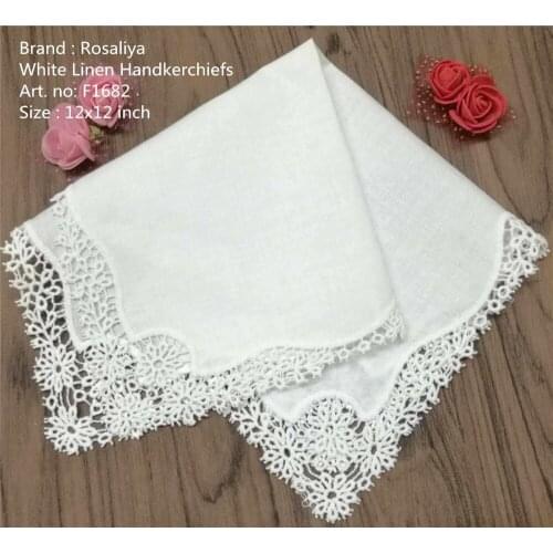 Set of 12 Fashion Ladies Handkerchiefs Bridal Hankies Wedding Hanky Linen Daisy Crochet Embroidered Lace Handkerchief 12x12-inch