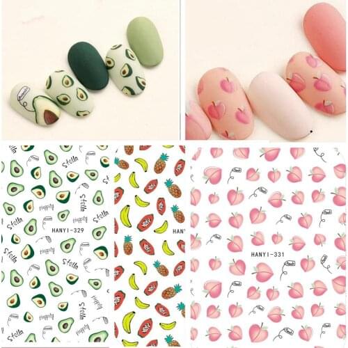 Newest HANYI 329 331 friut design nail art sticker decal stamping back gule DIY nail decoration accessory