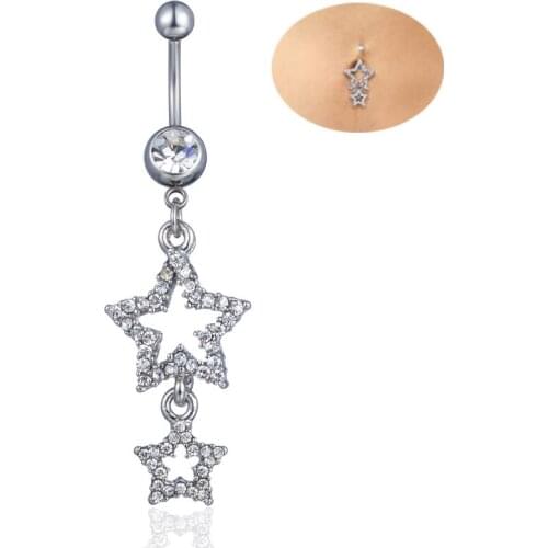 New Fashion Personality Sexy Full Rhinestone Star Dangle Belly Rings for Women Body Piecing Jewelry