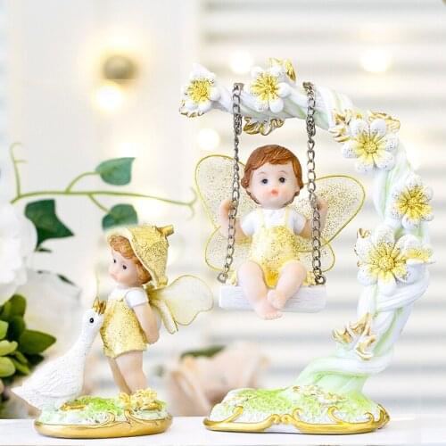 Resin Pastoral Angel Figurines Miniatures For Home Decoration Accessories Vintage Home Decor Fairy Garden Miniatures