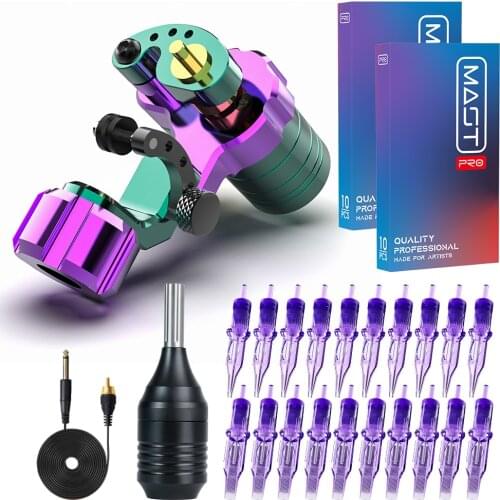 Quieter Falcon RCA Rotary Tattoo Machine Strong Coreless Motor Makeup Kit with Alloy Grip Pro Cartridge Needles Supply Kit