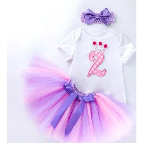 Pink and Purple Shirt Princess Crown Baby Girls Birthday Party Dress Infant Girls Big Bow Tutu Dress 1st 2nd Birthday Outfits