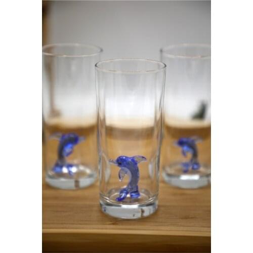 Handcrafted Model Doplhin Animal Figure 6 Pieces Long Water Juice Glass Cup Tumbler Set
