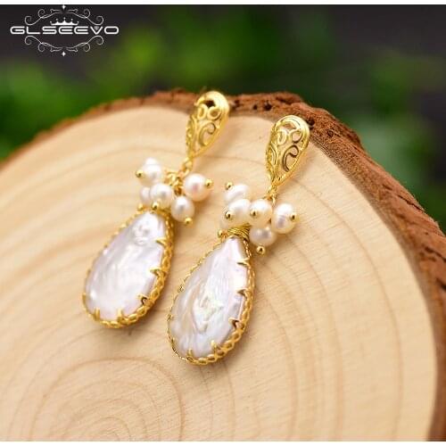GLSEEVO Natural Freshwater Baroque Water Drop Pearl Earrings For Women Gift Heart Dangle Earrings Luxury Fine Jewlery GE0666
