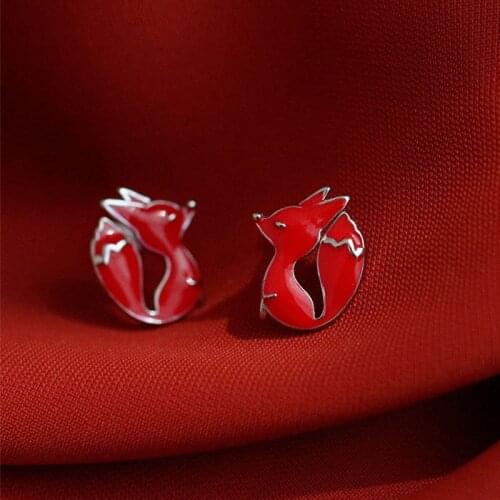 New Style Design Red Enamel Cute Animal Red Fox Stud Earring 2021 France Fashion Women Silver Plated Earring Trend Party Jewelry