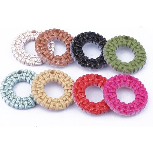 10pcs Simple Solid Color Imitation Raffia Earring Resin Charms Cute Circle Round Hoop Earrings Connector Findings Jewelry Make