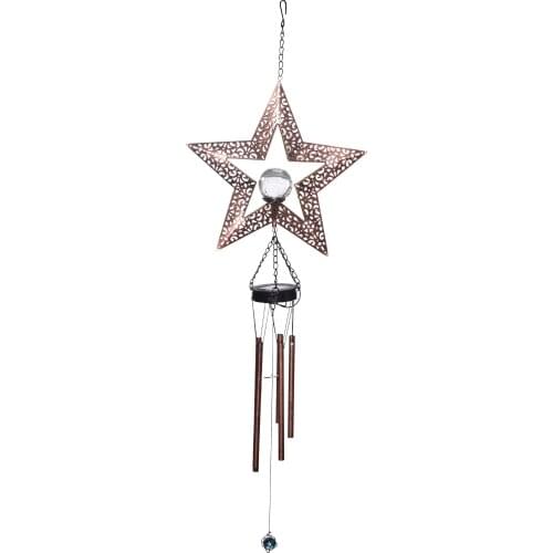 Solar Garden Light Retro Iron Art Hollow Sun Moon Wind Chime Pendant LED Outdoor Garden Landscape Decoration Light Crafts Gift