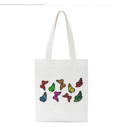 Casual Tote Academy Harajuku Fun Chic Art Shoulder Bags Fashion Cartoon Butterfly Print Canvas Women Bag Large Capacity