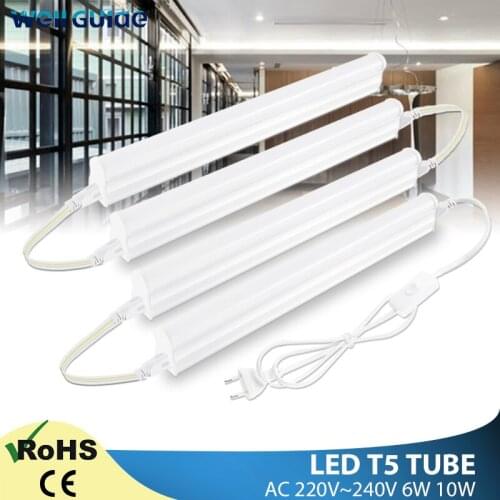 LED T5 Tube 6W 10W AC220V + EU Power Plug Switch Cable + Connection Wire Accessories Cabinet Full Set wall Lamp LED Lights Tube