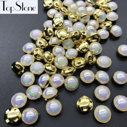 TopStone 100pcs 8mm Sewing Colors AB Crystals Pearls Beads Claw Rhinestones Round Sew On Crystal Stones DIY Jewelry Accessories