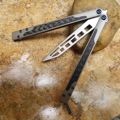 TheOne EX-10 EX10 Butterfly Trainer Jilt Knife 440 Blade Carbon Fiber+Titanium Handle Bushing System Free-swinging Knife