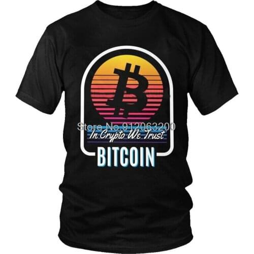 Bitcoin Vintage T-Shirts Men Streetwear T Shirts Short Sleeve Sunset In Crypto We Trust BTC Tshirt Cotton Tees Top Clothing