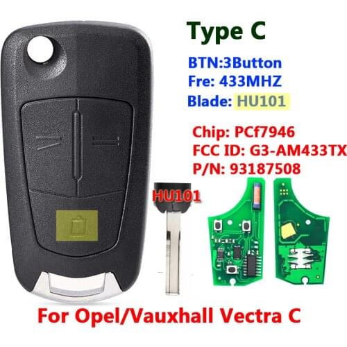 XNRKEY 3 Button Remote Flip Key For Opel Vectra C HU101 Blade
