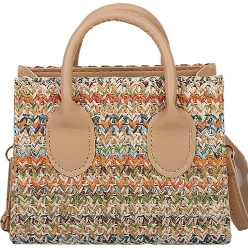 Women Fashion Weave Handbags Female New Deisgn Straw Shoulder Bag Small Square Crossbody Bags For Ladies Girls High Quality Flap