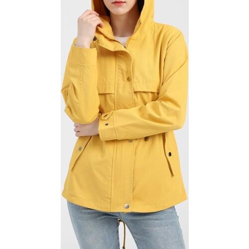 2021 Autumn Solid Color Womens Rain Jacket Coat Outdoor Hiking Jackets Female Drawstring Waterproof Hooded Raincoat Windproof