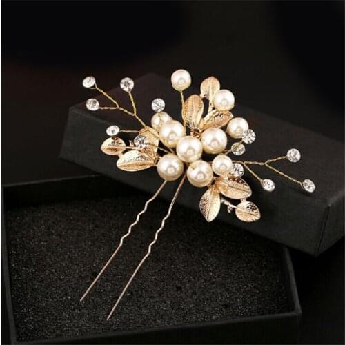 Gold Pearl Wedding Bridal Hair Pins Bride Hair Jewelry Accessories Women Hairpins Headpiece Party Decorations For Hair Ornaments