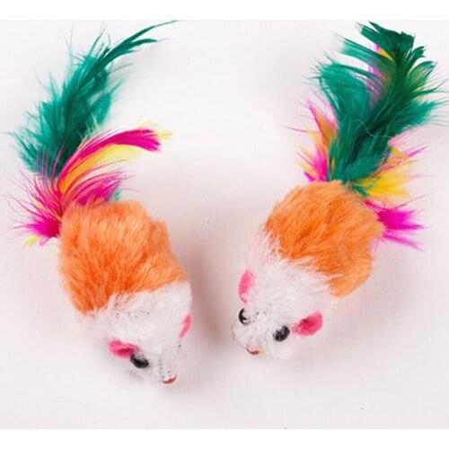 10Pcs Soft Fleece False Mouse Cat Toys Colorful Feather Funny Playing Toys