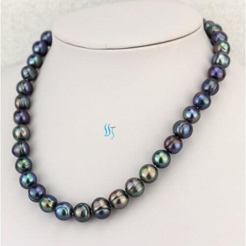 18" 10-12mm Peacock Freshwater Pearl Necklace Strand Fashion Jewelry