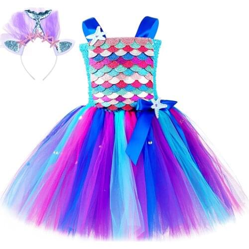 2020 Girls Princess Tutu Dress Fish Scales Mermaid Dress For Girls Birthday Party Clothes Kids Halloween Cosplay Mermaid Costume