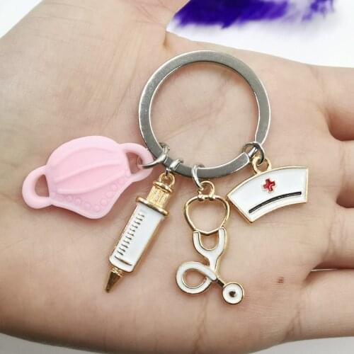 2021 / New Design Keychain Doctor Medical Tool Stethoscope Syringe Mask Key Ring Nurse Medical Student Gift Keychain Souvenir