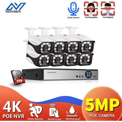 4K NVR 8CH XPOE Video Security System 4/8PCS Outdoor Waterproof Infrared Night Vision IP Camera Wireless Surveillance Kit