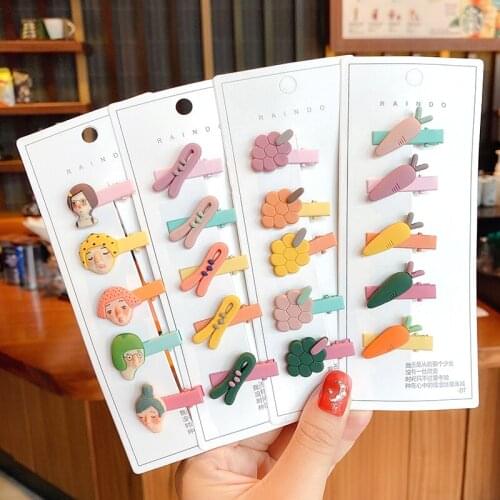 5 Pcs/Set Children Cute Candy Cartoon Fruit Flower Carrot Ornament Hair Clips Girls Lovely Hollow Hairpins Kids Hair Accessories