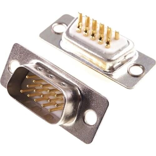 5Pcs D-SUB Connector 15 Position Plug Male Pins Solder Wire Video Graphics Adapter VGA RGB Connector Gold Machine Pins 3 Row