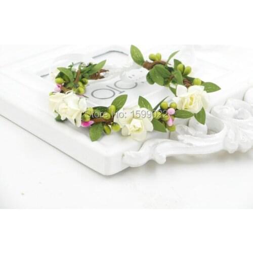 6pcs/lot Ivory Corsage Artificial Flower Bracelet for Bridesmaids Boho Wedding Hand Accessories for Women Wrist Band Handmade