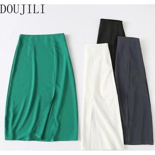 DOUJILI 2021 Summer Skirts Solid Color Green White Black Soft Mini Skirt For Fashion Office Ladies