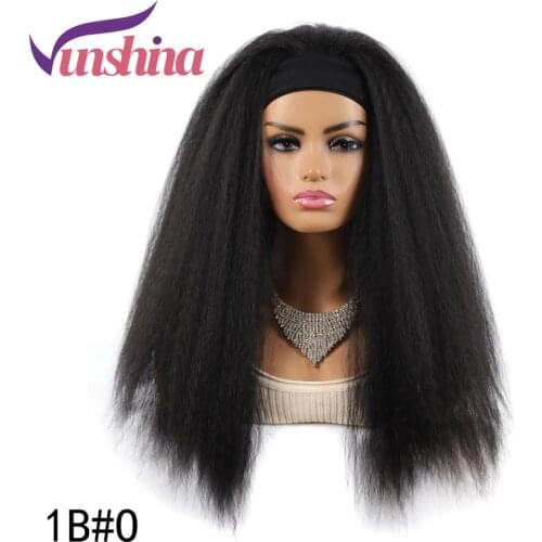 Vunshina Headband Wig Synthetic Hair Long Kinky Straight Glueless Wigs With Scarf For Black Women 24Inch Yaki Natural Head Band