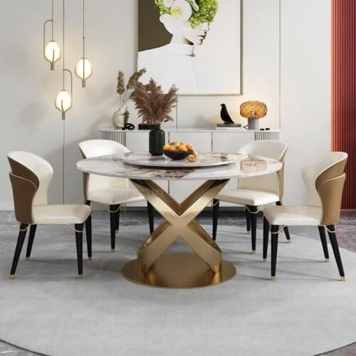 Italian Mild Luxury Rock Board Dining Table With Turntable Modern Simple Household Dining Table And Chair Combination Furniture