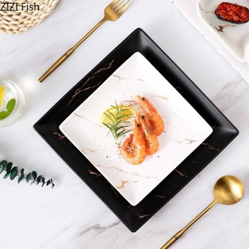Imitation Marble Ceramic Plates Square Dinner Serving Platter Decorative Dessert Cake Snack Dish Seasoned Dipping Sauce Tray