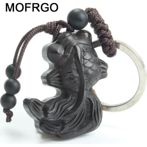 Chinese Traditional Wood Products Ebony Wood Good Cute Little Goldfish Car Key Ring Pendant Keychain