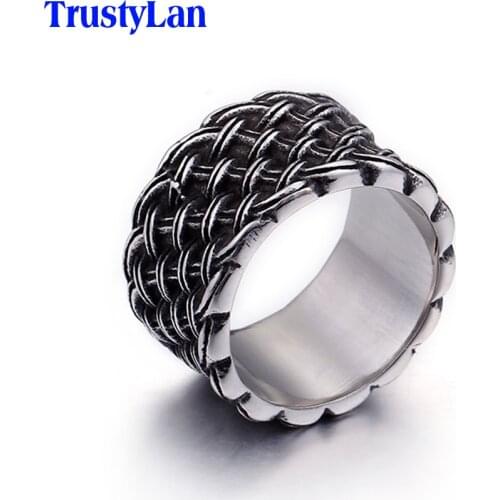 TrustyLan Vintage Braided Style Ring Men 316L Stainless Steel Biker Jewelry Punk Rock Party Mens Rings Size 12 Dropshipping