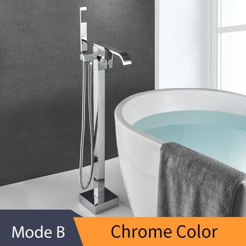Bathtub faucet brass chrome floor bathroom faucet rotating nozzle single handle bathtub filling hand shower sprayer
