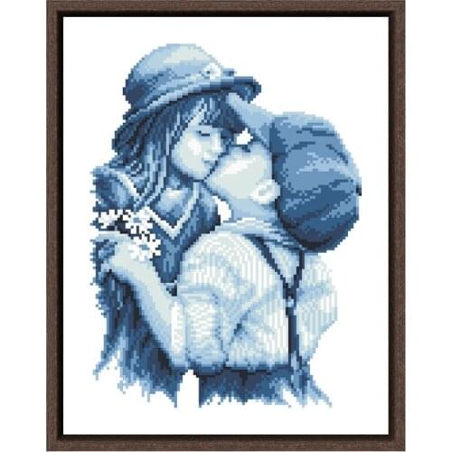 First kiss cross stitch kit cotton thread embroidery people paiting picture DIY handmade needlework set wall home decor plus