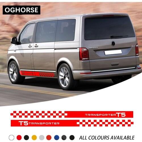2X Car Styling Racing Stripes Door Side Stripes Skirt Stickers Body Vinyl Decal For Volkswagen TRANSPORTER T5 T6 Accessories