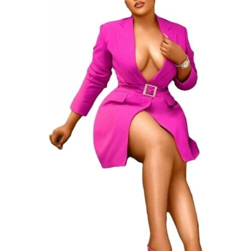 African Blazer Dresses For Women Notched Neck Full Sleeve 2021 Autumn New Solid Elegant Sexy Cardigan African Office Lady Dress